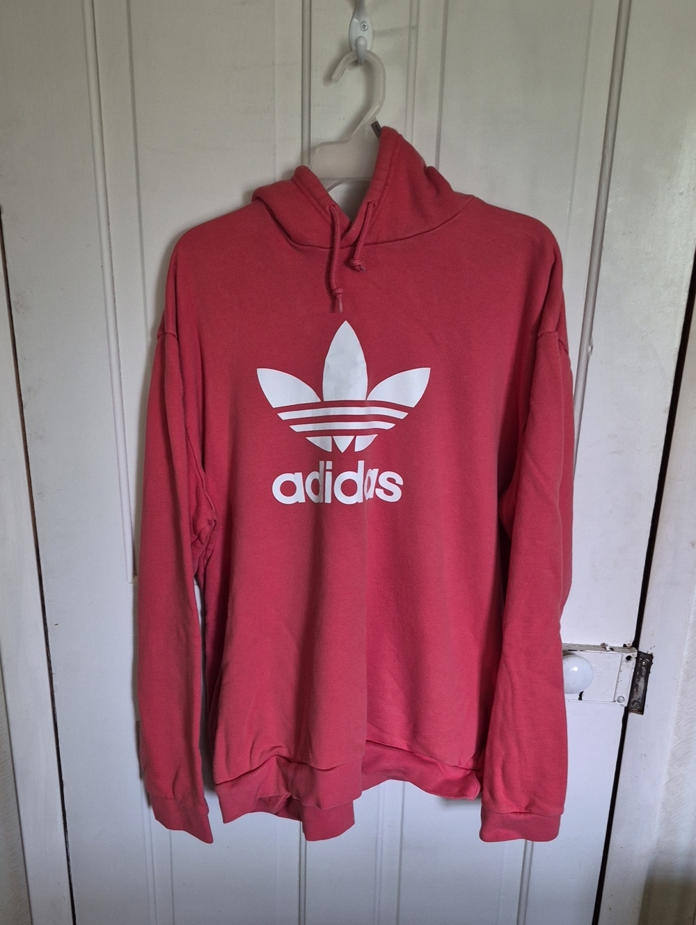 adidas Coral Red Hoodie with White Trefoil Logo